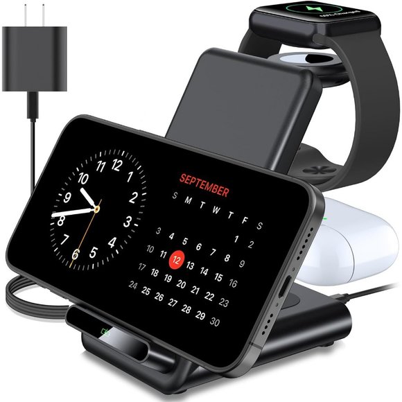 3 in1 Wireless Charging Station Made for Apple Watch iPhone AirPods with Adaptor - Picture 1 of 11